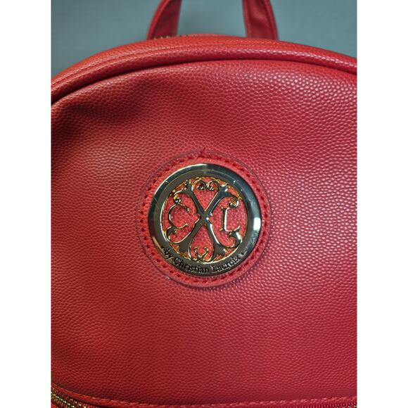 CXL Christian Lacroix Red Mini Backpack Gold Zip Faux Leather Small Bag NWT - Picture 6 of 10